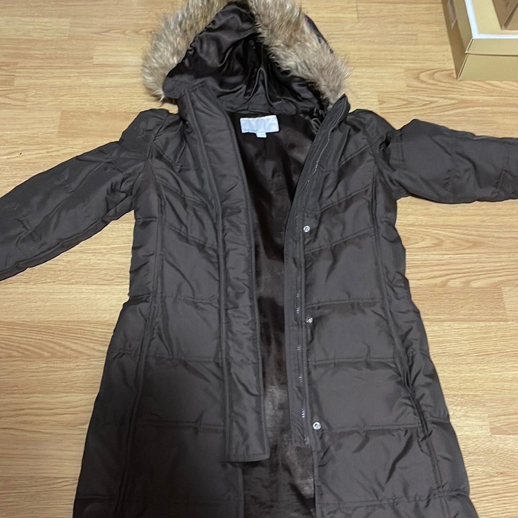 Old Navy Chocolate Brown Heavy Duty Long Puffer Jacket With Detachable Fur Hood